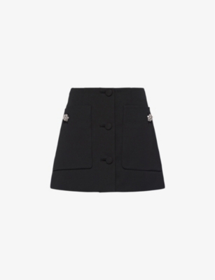 Prada Womens Black Crystal-embellished Wool Mini Skirt