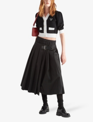 PRADA: Logo-embroidered cropped cotton cardigan
