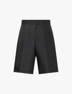 Prada Mens Black Bermuda Brand-plaque Recycled-nylon Shorts
