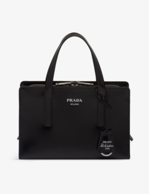Prada Mini Re-edition 1995 Brushed-leather Tote Bag In Black