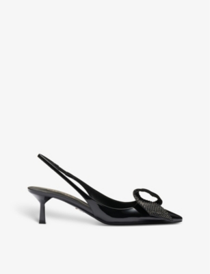 Prada Womens Black Crystal-embellished Sling-back Leather Heeled Courts