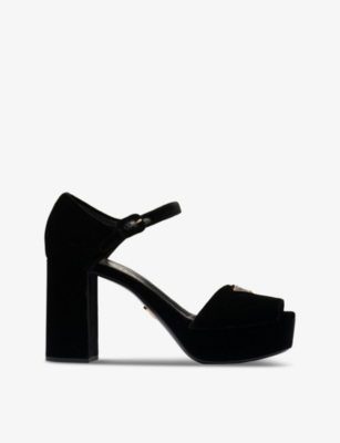 PRADA: Branded velvet heeled sandals
