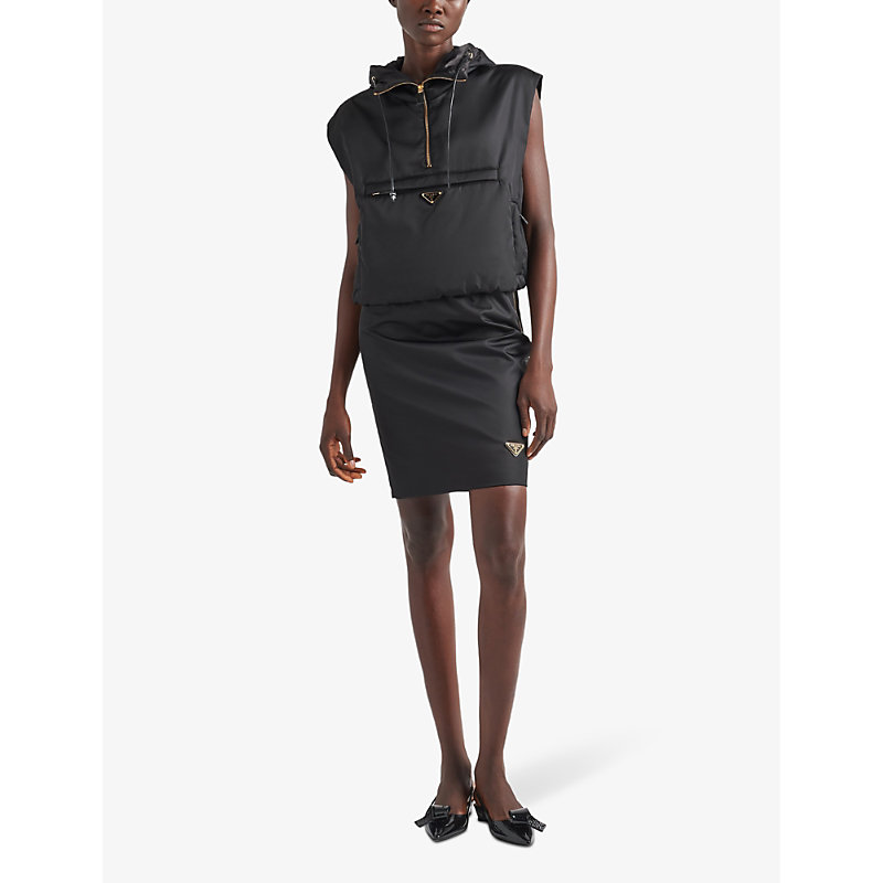 Shop Prada Re-nylon Brand-plaque High-rise Recycled-nylon Mini Skirt In Black