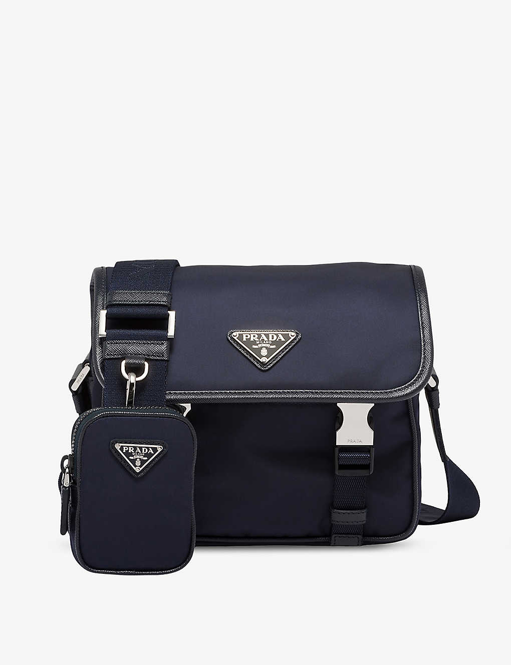Prada Re-nylon Leather And Recycled-nylon Shoulder Bag In Blue