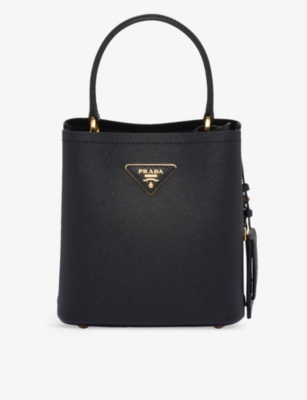Shop Prada Panier Small Saffiano-leather Top-handle Bag In Black