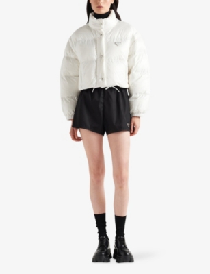 Prada Re-nylon Cropped Convertible Down Jacket In White
