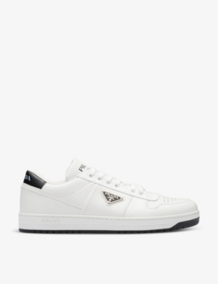 Shop Prada Downtown Brand-plaque Leather Low-top Trainers In White