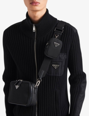Prada Brique Re-nylon And Saffiano Leather Bag In Black