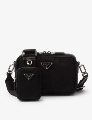 Shop Prada Brique Leather And Recycled-nylon Shoulder Bag In Black
