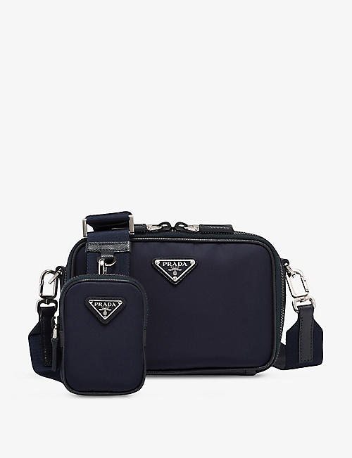 PRADA: Brique leather and recycled-nylon shoulder bag