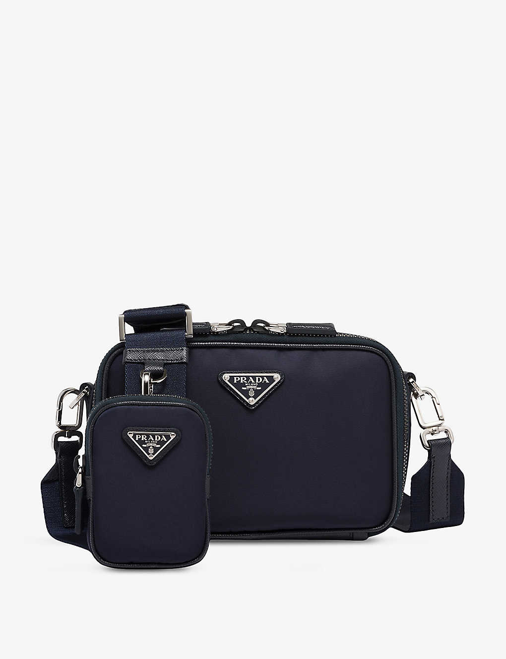 Shop Prada Blue Brique Leather And Recycled-nylon Shoulder Bag