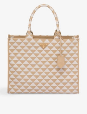 Shop Prada Womens Neutral Symbole Large Woven Tote Bag 1 Size