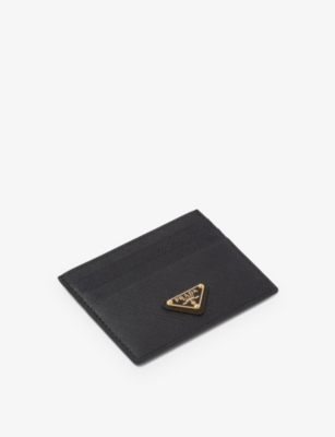 Shop Prada Logo-plaque Saffiano Leather Card Holder In Black