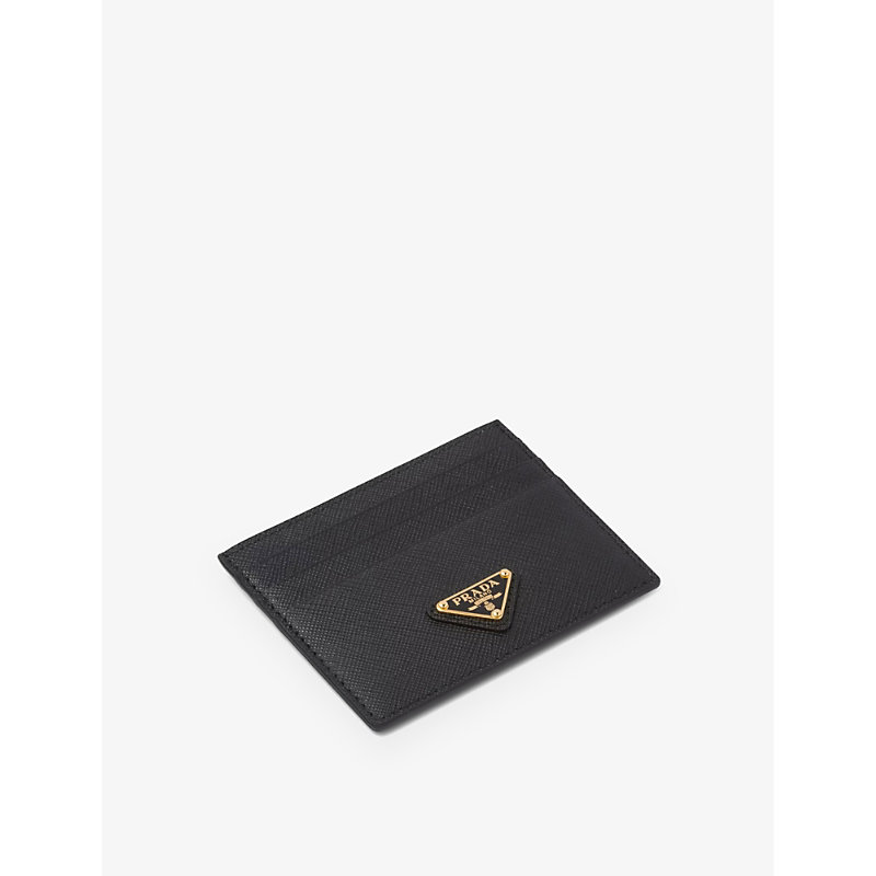 Shop Prada Black Logo-plaque Saffiano Leather Card Holder