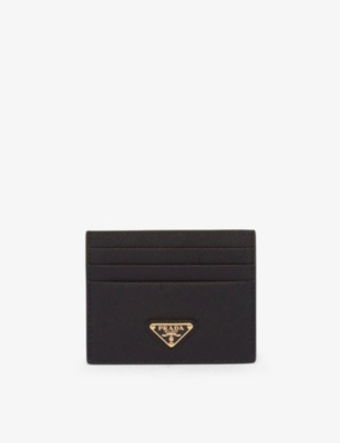 Prada Black Logo-plaque Saffiano Leather Card Holder In Black