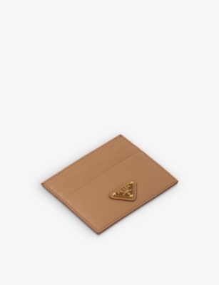 PRADA: Logo-plaque saffiano leather card holder