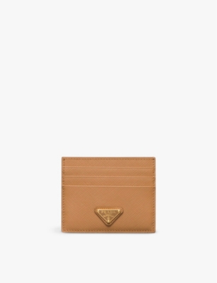 Shop Prada Womens Neutral Logo-plaque Saffiano Leather Card Holder