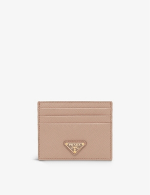 Prada Textured Leather Cardholder With Signature Logo Plaque In Powder
