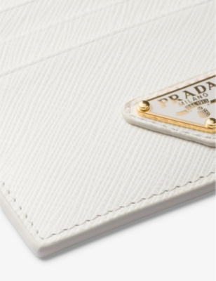 PRADA: Logo-plaque saffiano leather card holder