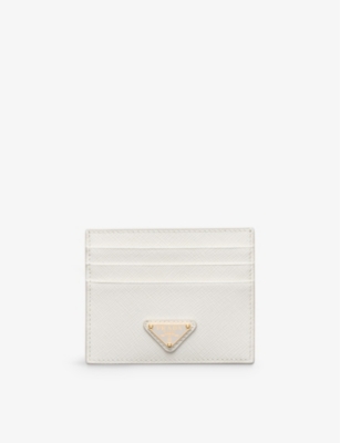 PRADA: Logo-plaque saffiano leather card holder