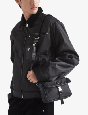 Shop Prada Black Re-nylon Leather And Recycled-nylon Shoulder Bag