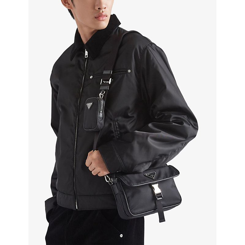 Shop Prada Black Re-nylon Leather And Recycled-nylon Shoulder Bag