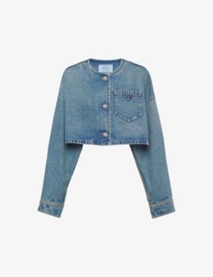 PRADA: Blouson brand-plaque oversized-fit denim jacket