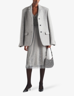 PRADA: Crystal-embellished halterneck tulle midi dress