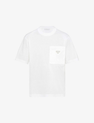 Shop Prada Re-nylon Brand-plaque Cotton And Recycled-nylon T-shirt In White