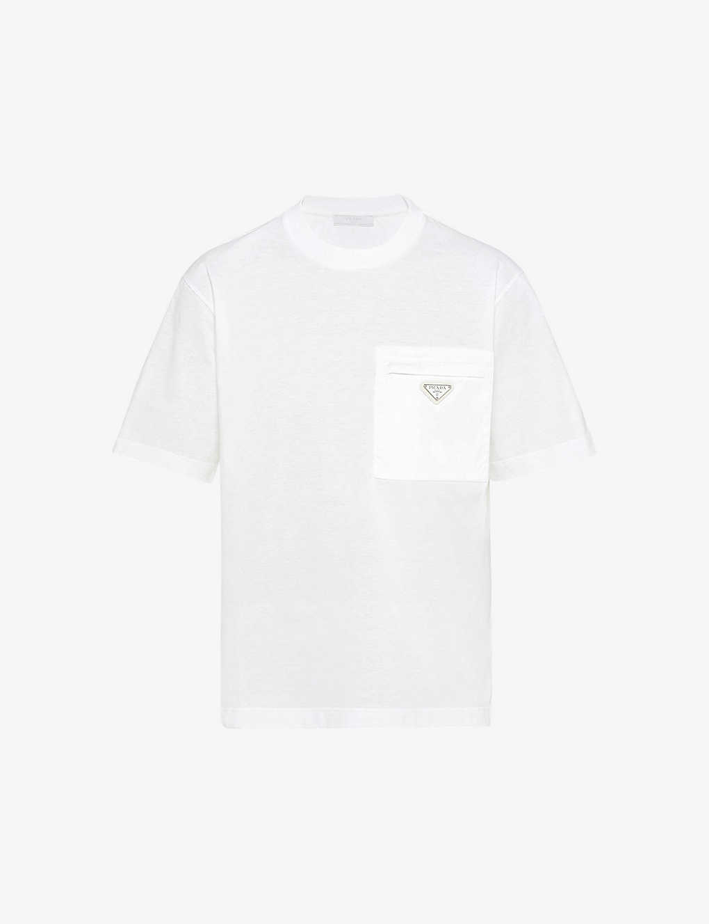 Shop Prada Re-nylon Brand-plaque Cotton And Recycled-nylon T-shirt In White