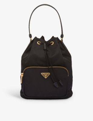 Prada Black Duet Re-nylon Brand-plaque Recycled-polyamide Bucket Bag