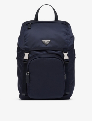 Prada Re-nylon And Saffiano Leather Backpack In Blue