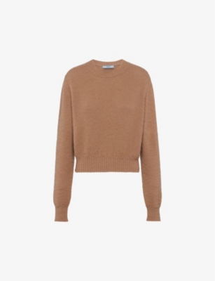 PRADA: Logo-pattern relaxed-fit cashmere jumper