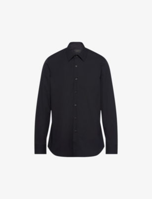 PRADA PEARL-EMBELLISHED SLIM-FIT COTTON-BLEND SHIRT