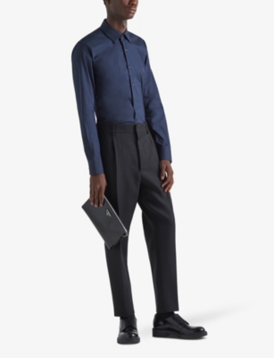 PRADA: Pearl-embellished slim-fit cotton-blend shirt
