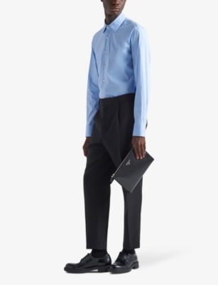 PRADA: Pearl-embellished slim-fit cotton-blend shirt