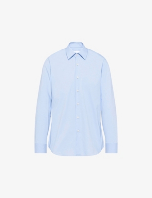 Shop Prada Mens Light Blue Pearl-embellished Slim-fit Cotton-blend Shirt In Pale Blue