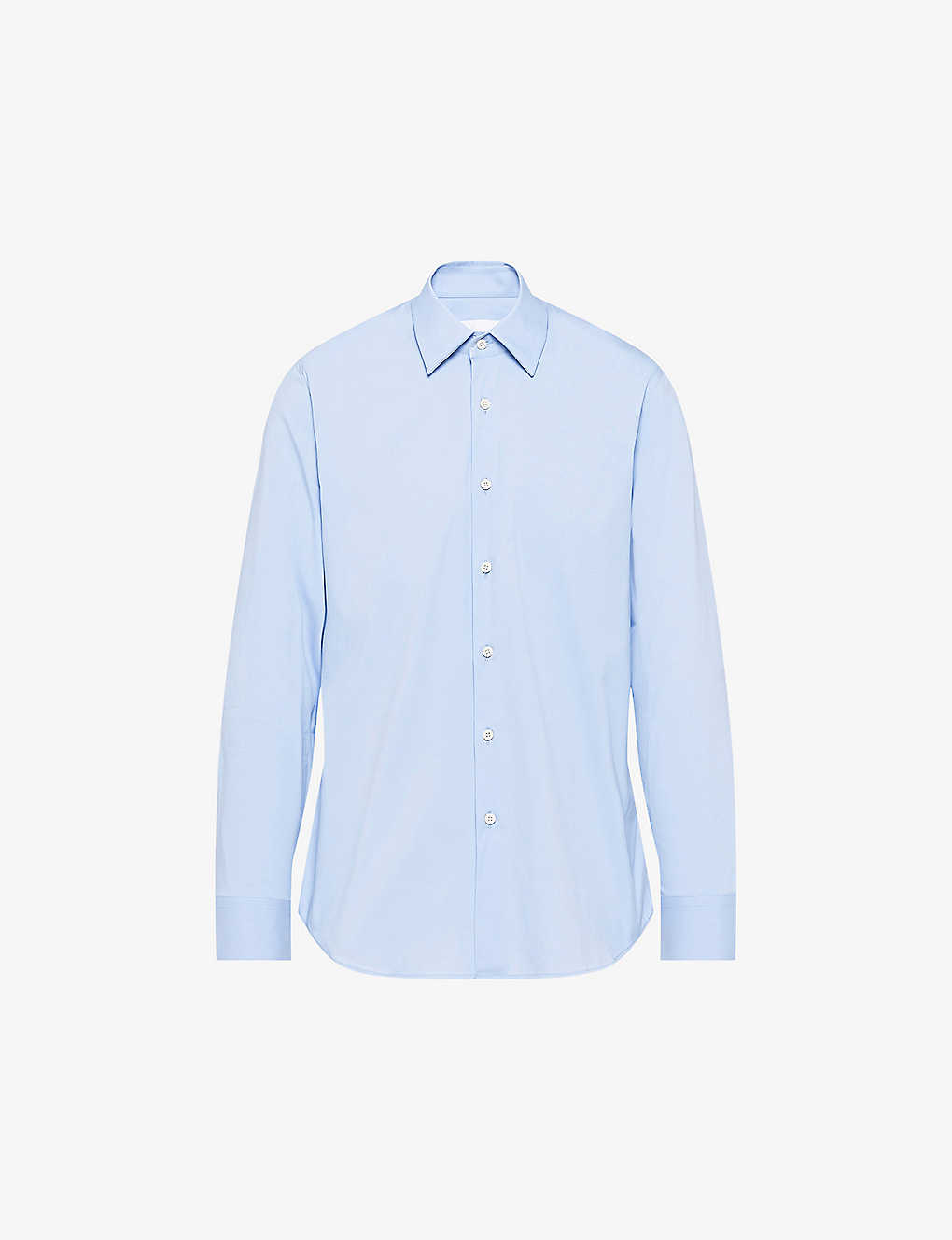 Shop Prada Pearl-embellished Slim-fit Cotton-blend Shirt In Pale Blue