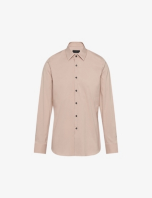 Prada Pearl-embellished Slim-fit Cotton-blend Shirt In Powder