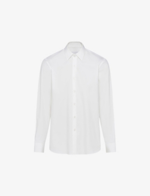 Prada Mens White 100% Cotton Poplin Shirt With Nacre Buttons And Side Slits In White