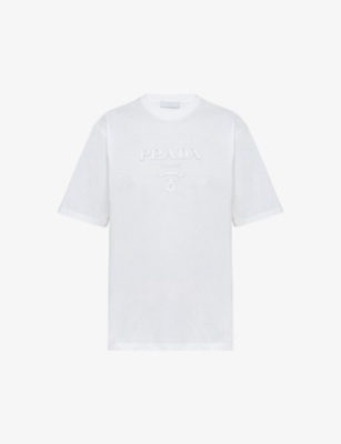 PRADA: Brand-embroidered boxy-fit cotton T-shirt