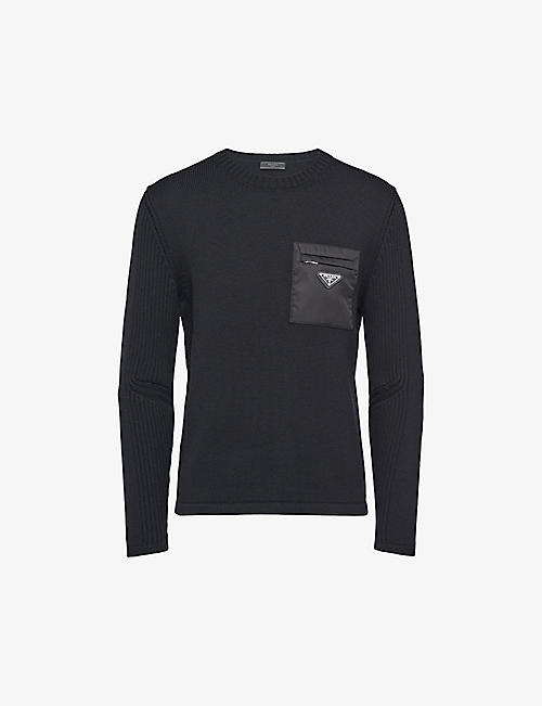 PRADA: Brand-plaque patch-pocket wool jumper
