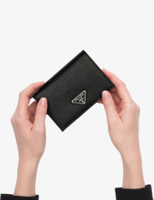 PRADA: Logo-plaque small leather wallet