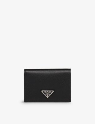 PRADA: Logo-plaque small leather wallet