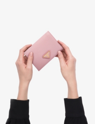 Prada Womens Pink Logo-plaque Small Leather Wallet In Pink