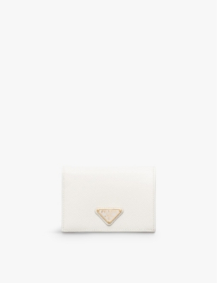 Prada Womens White Logo-plaque Small Leather Wallet