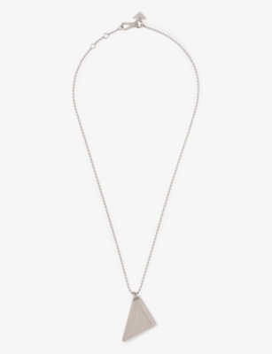 PRADA: Triangular logo engraved-charm sterling-silver pendant necklace