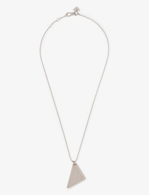 Shop Prada Mens Gold/silver Triangular Logo Engraved-charm Sterling-silver Pendant Necklace
