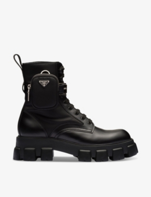 PRADA: Monolith platform-sole leather ankle boots