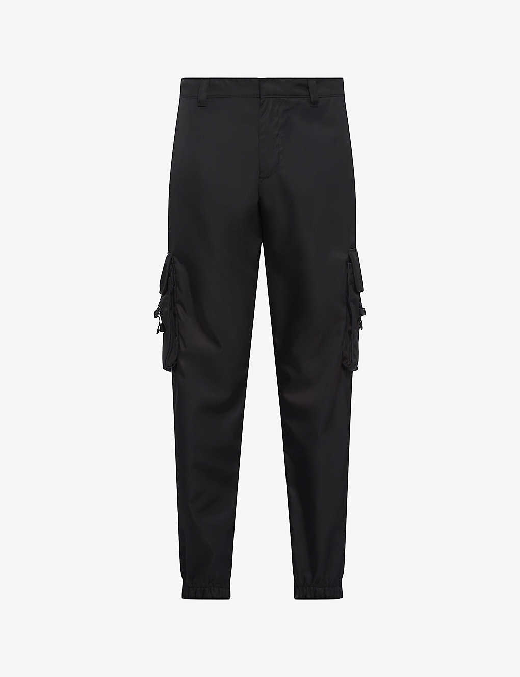 Prada Re-nylon Buckle-embellished Tapered Slim-fit Recycled-nylon Trousers In Black